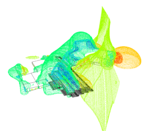 Répartition des pression par CFD autour d'un bâtiment - isosurface