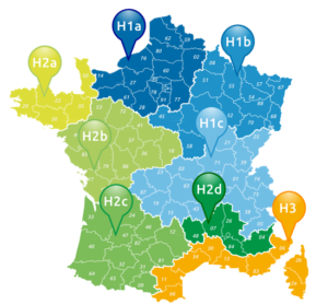 Carte de France rt 2012 - Zone H1A H1B H1C H2D
